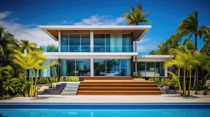 Fototapeta premium A modern house at a tropical beach