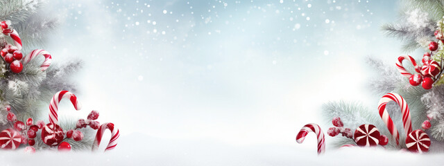 Christmas banner with candy canes and empty copy space for adding text and images - obrazy, fototapety, plakaty