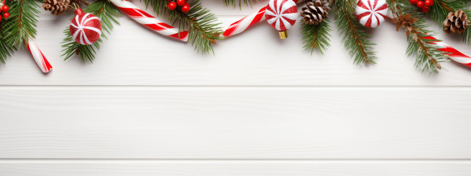 Christmas banner with candy canes and empty copy space for adding text and images