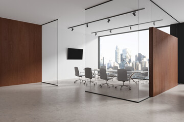 Wooden and white board room corner with TV