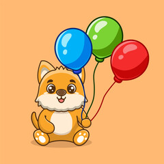 Vector dog holding balloon cute cartoon vector icon illustration. animal nature icon concept creative kawaii cartoon mascot logo