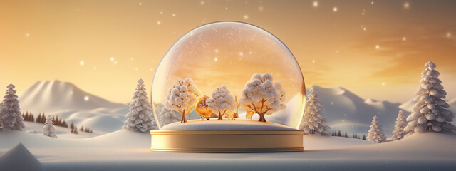 Beautiful Christmas banner with beautiful snow globes - obrazy, fototapety, plakaty