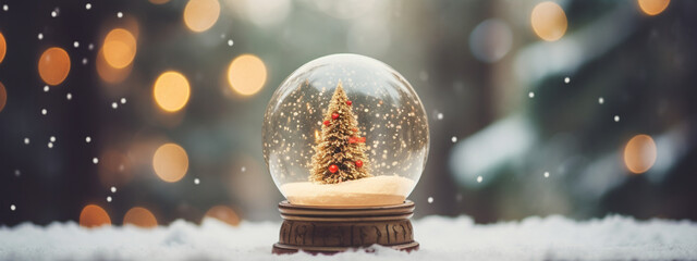 Beautiful Christmas banner with beautiful snow globes - obrazy, fototapety, plakaty