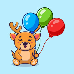 Vector deer holding balloon cute cartoon vector icon illustration. animal nature icon concept creative kawaii cartoon mascot logo