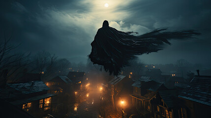 The dementor flying on the sky over the city.