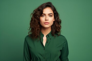 Fototapeta premium beautiful woman posing in front of the camera on a green background