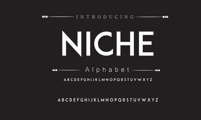 Niche Modern Bold Font. Sans Serif Font. Regular Italic Uppercase Lowercase Typography urban style alphabet fonts for fashion, sport, technology, digital, movie, logo design, vector illustration