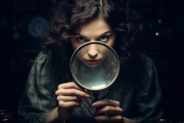 Fotobehang woman looking through a magnifying glass © Jorge Ferreiro