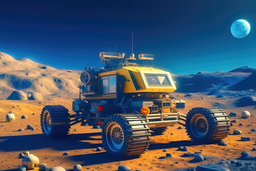 Fototapeta premium rover exploring surface of extraterrestrial planet