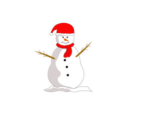 Bonhomme de neige avec bonnet et écharpe rouges sur fond blanc