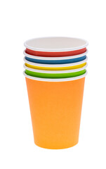 colored paper cups isolated