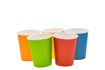 colored paper cups isolated