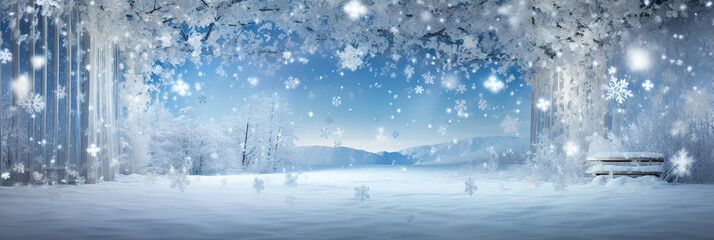 Snowy background a winter wonderland, tranquil scenery, natural beauty, template, banner