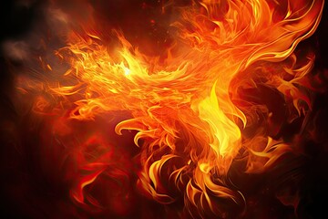 Fire flames on a black background. Design element for graphics artworks. Beautiful stylish fire flames, AI Generated