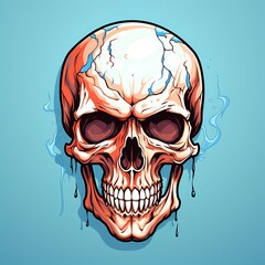 Drawing of skull with blood dripping down the side.