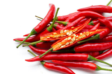 Red chili peppers on white background