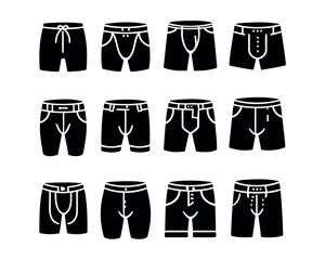 Men's Underwear black silhouette on a transparent background, vector set of drawings for a stencil
