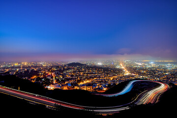 Light Trails and San Francisco Skyline seen from Twin Peaks
