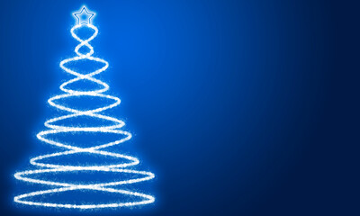 Fondo azul navideño con árbol de navidad con luz.