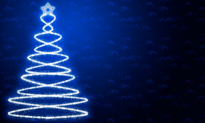 Fondo azul navideño con árbol de navidad con luz.