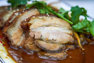 A delicious Chinese Guangxi dish, sweet and sour crispy pork belly
