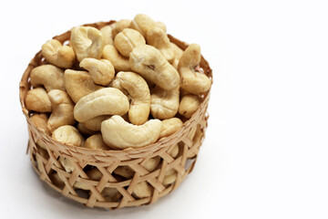 Cashew nuts on white background.