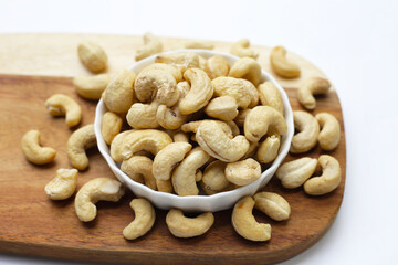 Cashew nuts on white background.