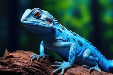 Fototapeta premium Portrait of the blue lizard in the nature. AI generative art