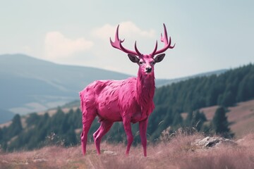 Portrait of the pink deer in the nature. AI generative art