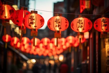Fotobehang Chinese new year lanterns. Traditional street decorated for Christmas. © Alfonso Soler