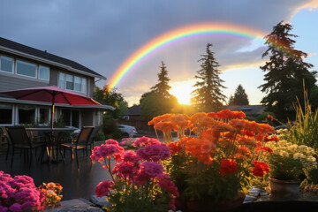 Rainbow arcs across a stormy sky creating a divine miraculous spectacle 