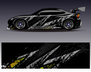 Fototapeta premium Car wrap design vector.Graphic abstract stripe racing background designs for vehicle, rally, race, adventure and car racing livery