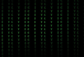 Dark green vector cover with EUR, USD, GBP, JPY.