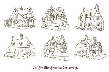 Fototapeta premium vector sketch of wooden and brick houses