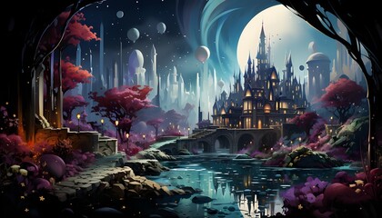 Fototapeta premium castle in fairy tale at night