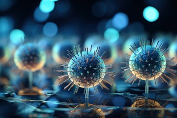 Virus with digital background. corona virus 2019. cyber virus. generative ai - obrazy, fototapety, plakaty