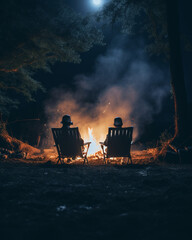 men on the camp fire