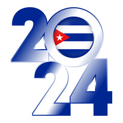 Happy New Year 2024 banner with Cuba flag inside. Vector illustration.