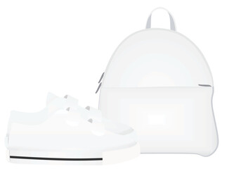 White kids shoe and schoolbag. vector illustration