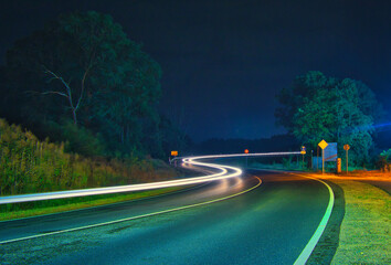 Traffic in Night - Street - Road - Travel - Background - Line - Ecology - Long Exposure -Night -...