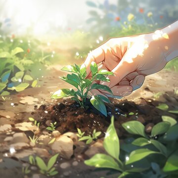 Protecting the environment by planting plants and trees is a concept to prevent global warming, pollution, disasters, agrotechnology, floods and landslides. Generative Ai Image