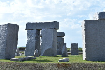 Sapporo Japan October 1 2023 The beautiful white stonehenge copy in the green field hill in Makomanai Takino Reien 