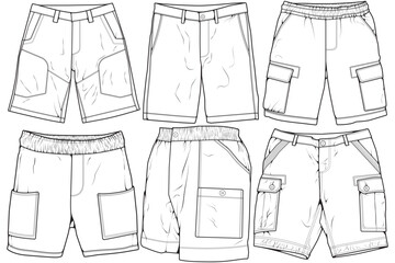 Modern Short pants outline drawing vector, Modern short pants in a sketch style, training template outline, vector Illustration. - obrazy, fototapety, plakaty