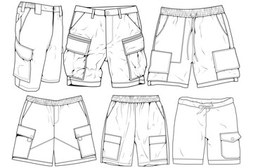 Modern Short pants outline drawing vector, Modern short pants in a sketch style, training template outline, vector Illustration.