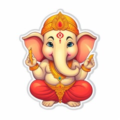 Naklejka premium A cartoon of Ganesha elephant sitting on the ground. Digital art.