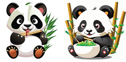 set of  Cute Panda eat Bamboo