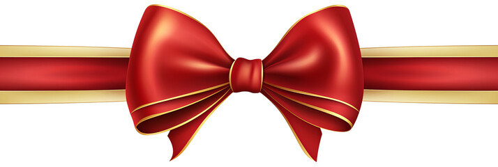Red satin golden ribbon and bow isolated on transparent background PNG
