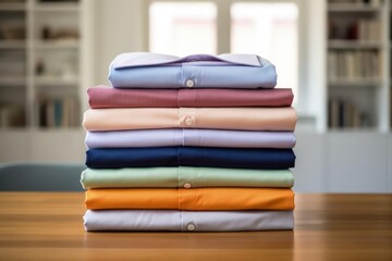A beautifully folded stack of freshly ironed shirts - obrazy, fototapety, plakaty