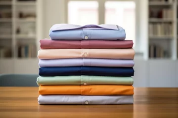 Foto op Plexiglas A beautifully folded stack of freshly ironed shirts © Fred