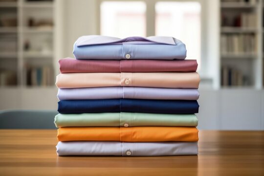 A beautifully folded stack of freshly ironed shirts